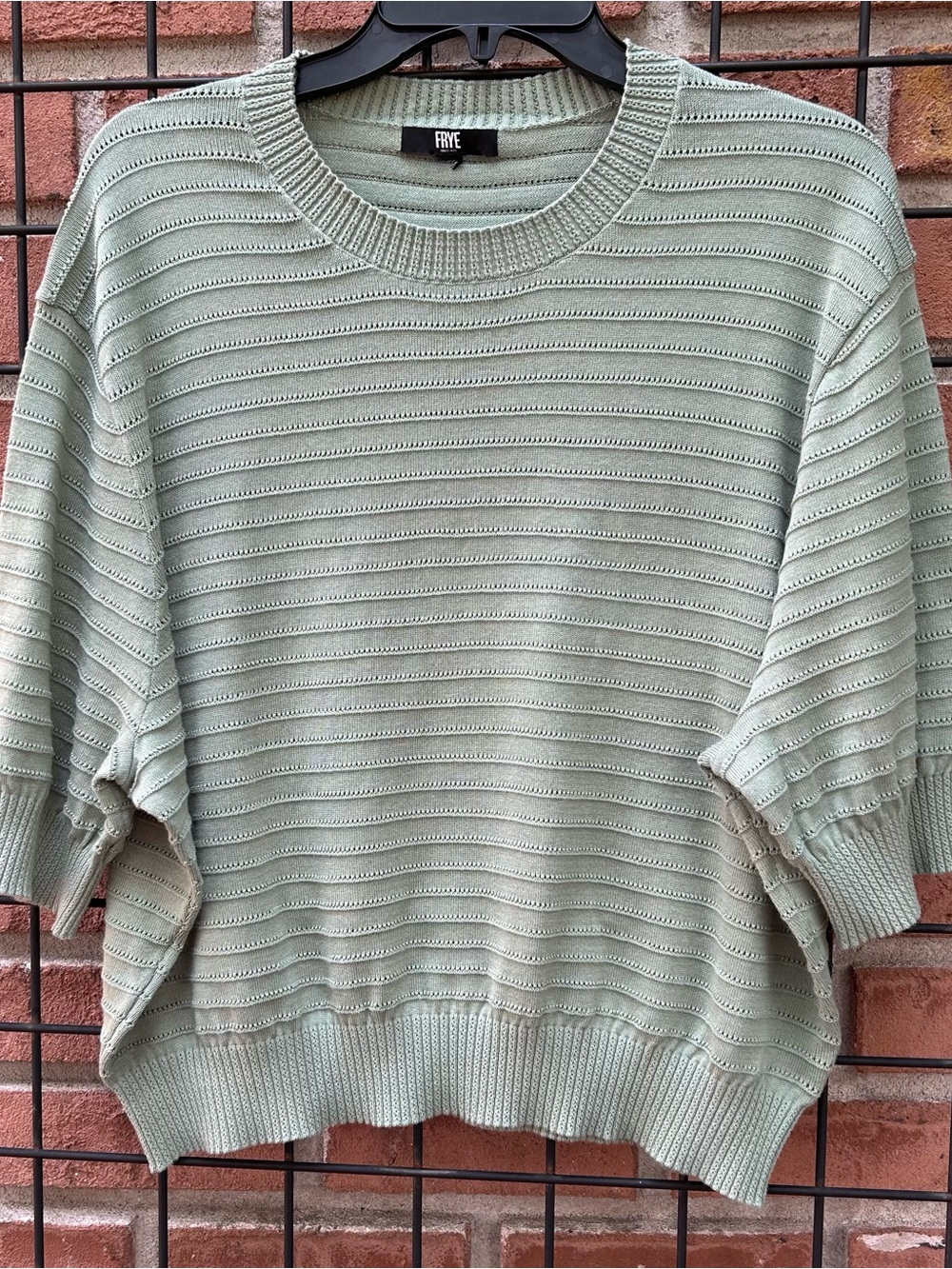 Frye Mint Green Short-Sleeve Textured Knit Crewneck Sweater